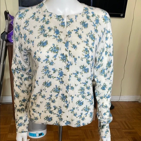 Joie Floral Cashmere Cardigan Sweater Size M - Picture 3 of 7